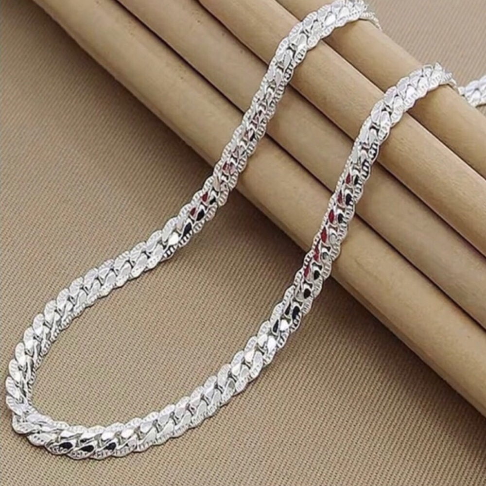 24” Sterling Silver Textured Figaro Chain Necklace